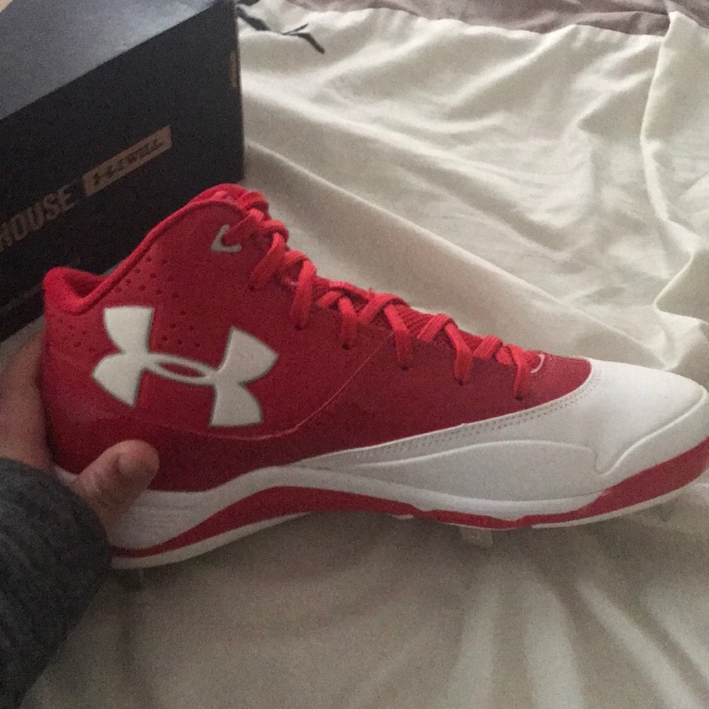 Under armor cleats red and white
